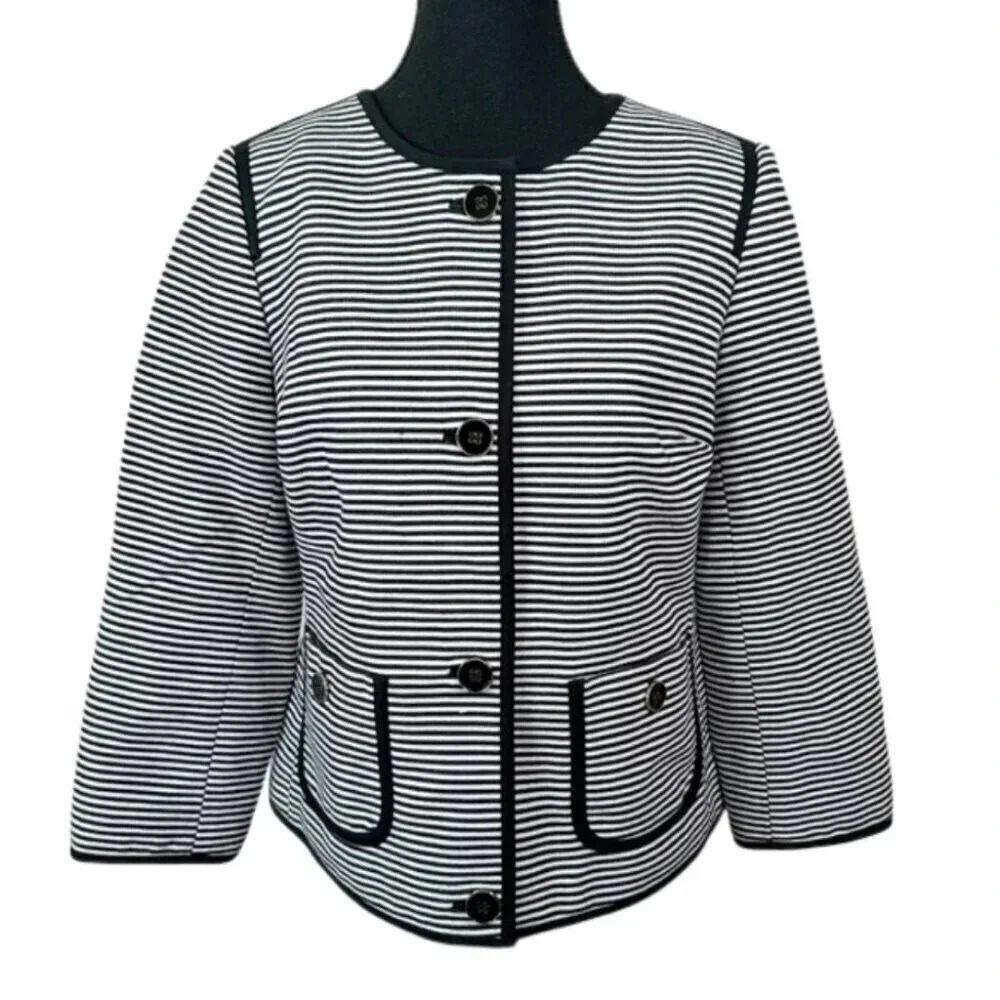 Talbots Size 6 Striped Button Black And White Career Work  Wear Blazer